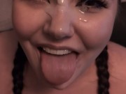 Swedish girlfriend sucks dick and takes load on face