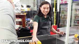 Reality Kings - JMac Fucks Petite Kimmy Kimm Behind The Supermarket Counter As She Ke