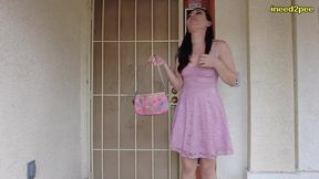 sinn sage pissing her panties and pink dress outside
