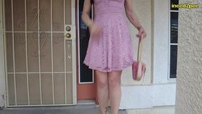 sinn sage pissing her panties and pink dress outside
