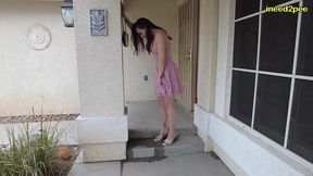 sinn sage pissing her panties and pink dress outside