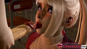 Rule34 Anime: Blonde Angele licks big dick, enjoys handjob and titfuck