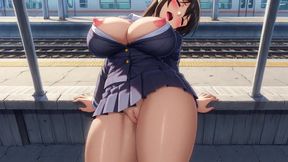 A woman who exposes her lewd and lustful expression on the train platform