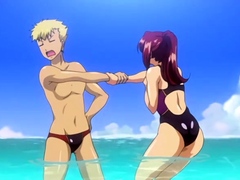 Sexy hentai teen having fun with her boyfriend on the beach
