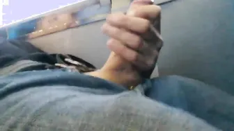 Horny straight guy jerks his big cock on the bus