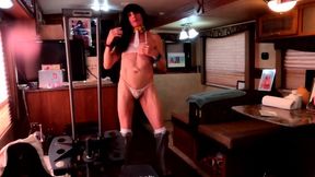 Sexy Dancing - Bitchboy Slut Does Overhead Lifts W/ 30 Lbs Dumbbells 4 Sets W/ Sexy Mideast Dancing Between Sets