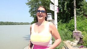 GERMAN SCOUT - HUGE SWINGING TITS GIRL TALK TO FUCK OUTSIDE FOR CASH AT PICKUP CASTING