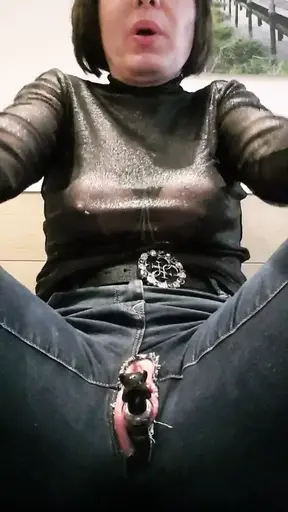 Tantalizing MILF Julie teases with exposed pussy and little vac