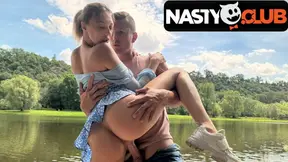 Isabella De Laa shows off her gigantic legs and massive tits in a public park.