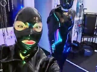 BTS: Neon-Lit Alien Latex Lab - Standing Fisting in a Latex Sack