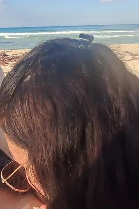 MILF Sucks Cock and Swallows Cum on the Beach POV