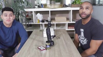 Twink is being poked in the bum in missionary sex position