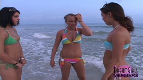 Three Hotties Make Out and Get Topless at a Public Beach