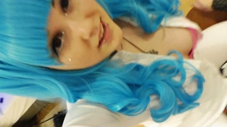 She pisses herself in her jeans pants and rides his dick dry