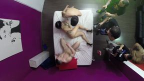 Amazing brunette MILF gets banged by four horny guys