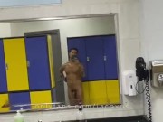 iacovos showing off ass and big hairy soft cock in public greek gym locker room