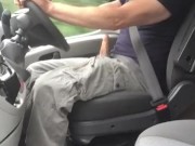 Muscular trucker jerks off and cums while driving