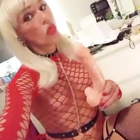 German Crossdresser fuckdoll sucks dildo