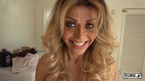 Transsexual star Johanna Bardin cums hard!