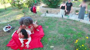 Outdoor intimacy with a stranger, creampie and facial cumshot