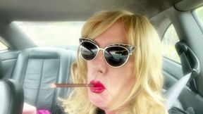 MRS ROMAN SMOKING HER LONG VS120 MENTHOLS IN THE CAR