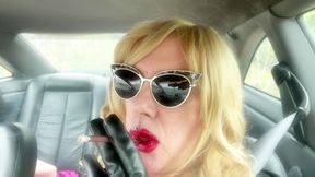 MRS ROMAN SMOKING HER LONG VS120 MENTHOLS IN THE CAR