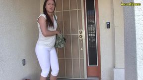 cheyenne jewel wetting white leggings outside