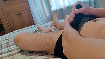 Hot guy decided to play with his balls and big dick without taking off his black underwear Alex Huff