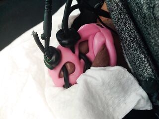 Estim spunk flow in chastity