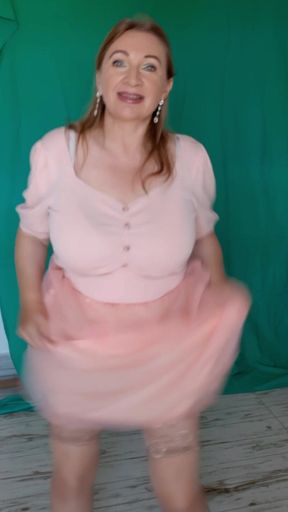 Pink mood, teasing by stockings and high heels shoes