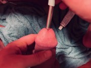 He is stretching his peehole waiting for me to finger his urethra!