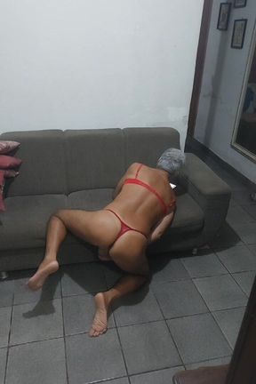 Ladysilva Showing off Her Sexy Ass in Red Panties on the Couch