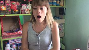 Natalie yawns at work