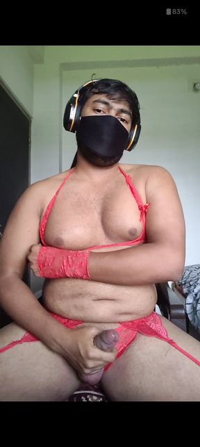 Crossdress jonsToy play with his boobs 🥵