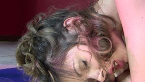 Brunette in leopard body deep throats guy's tool before banging
