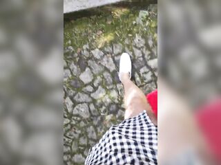 JoanaLoveTs walking in the park and masturbating showing legs and white tennis shoes