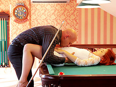 Hottie redhead Amarna Miller gets fuck hard by a bigcock in pool table