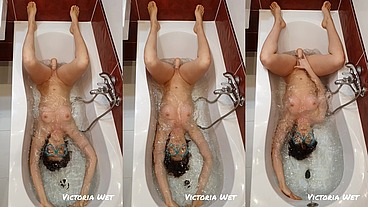 Victoria Wet - underwater fun in the bathtub with a suction cup dildo