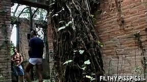 Two jocks hook up and bang roughly in public space together