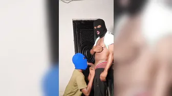 Muscular black twink gets fucked in garage by big cock top