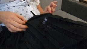 Teasing by sexy legs pleated skirt and cumshot coc