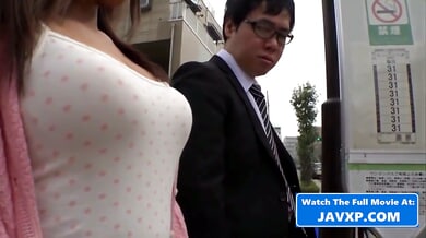Mature Japanese MILF surrenders to quiet passion with a younger man during a late-night bus ride home from work