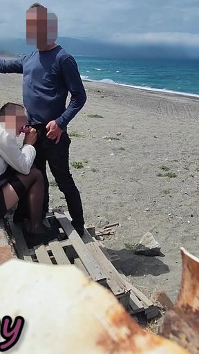 Captivating moment from &quot;Dick Flash! Risky Blowjob on Beach: Stocking Teacher and Student Almost Caught! - MissCreamy&quot;