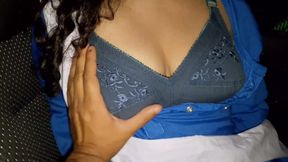 Indian school student girl and teacher enjoy in the car