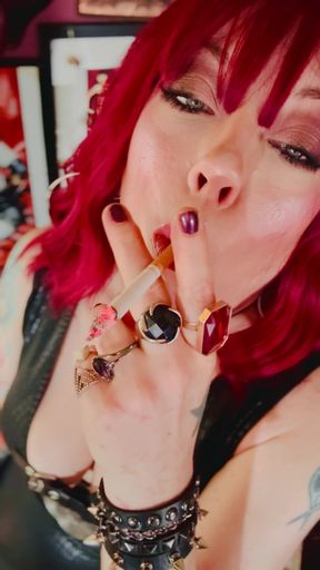 English Goth Dangles &amp; Smokes Her Cigarette - Tina Snua Smoking A Cig With Dangling, Drifts, OMI OME Snap