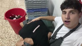 Submissive Latino in BDSM Cross Bondage, Ass Eating &amp; Public Hotel Kitchen Sex