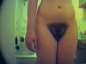 My curvaceous wifey exposes her hairy snatch after shower