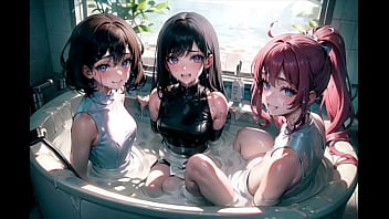 Beautiful girls bathing in a sperm bath (hentai-japanese) (ai generated)