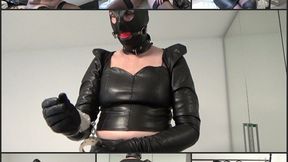 MILF Angela loves leather and selfbondage