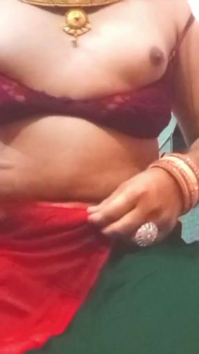 Indian Gay Crossdresser Bottom Gaurisissy real xxx nude video call in red saree   Clip 1